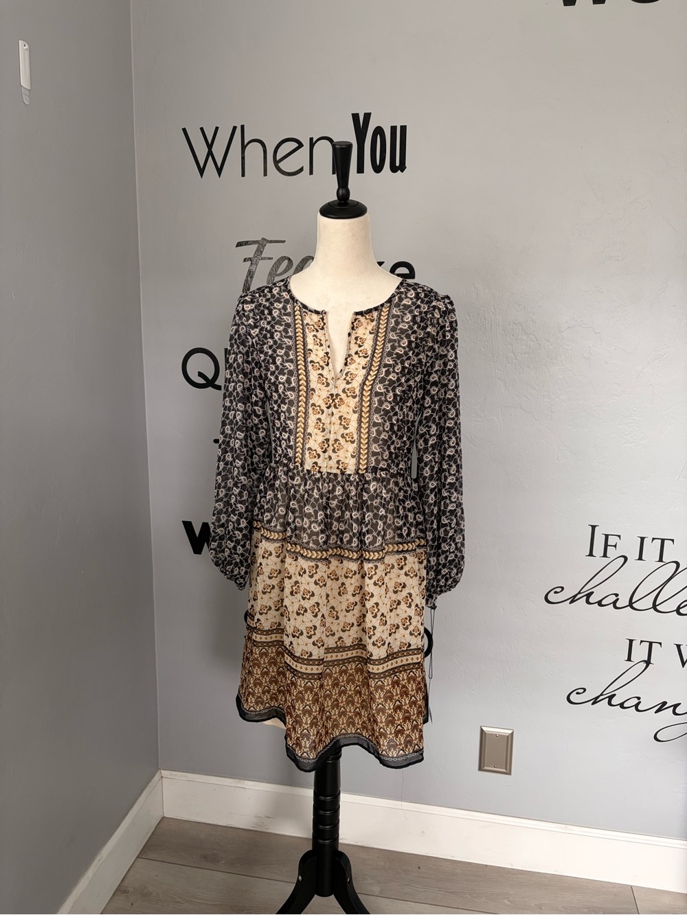 NWT Tommy Hilfiger Paisley Boho Dress with Long Sheer Sleeves Size 4